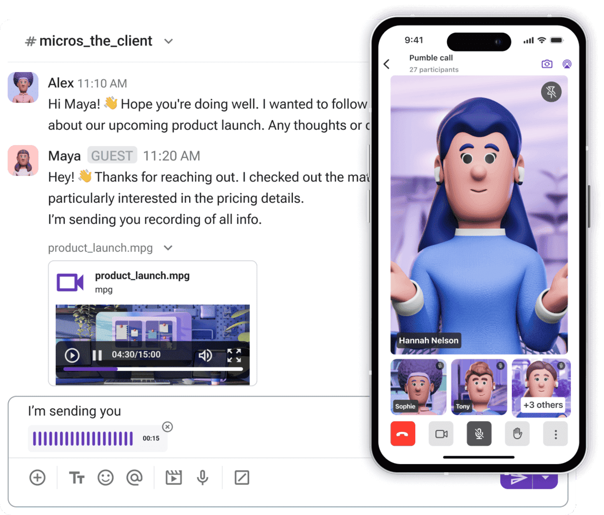 Real-time communication features in Pumble