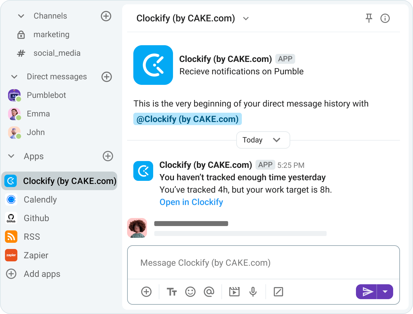 Receive time tracking reminders