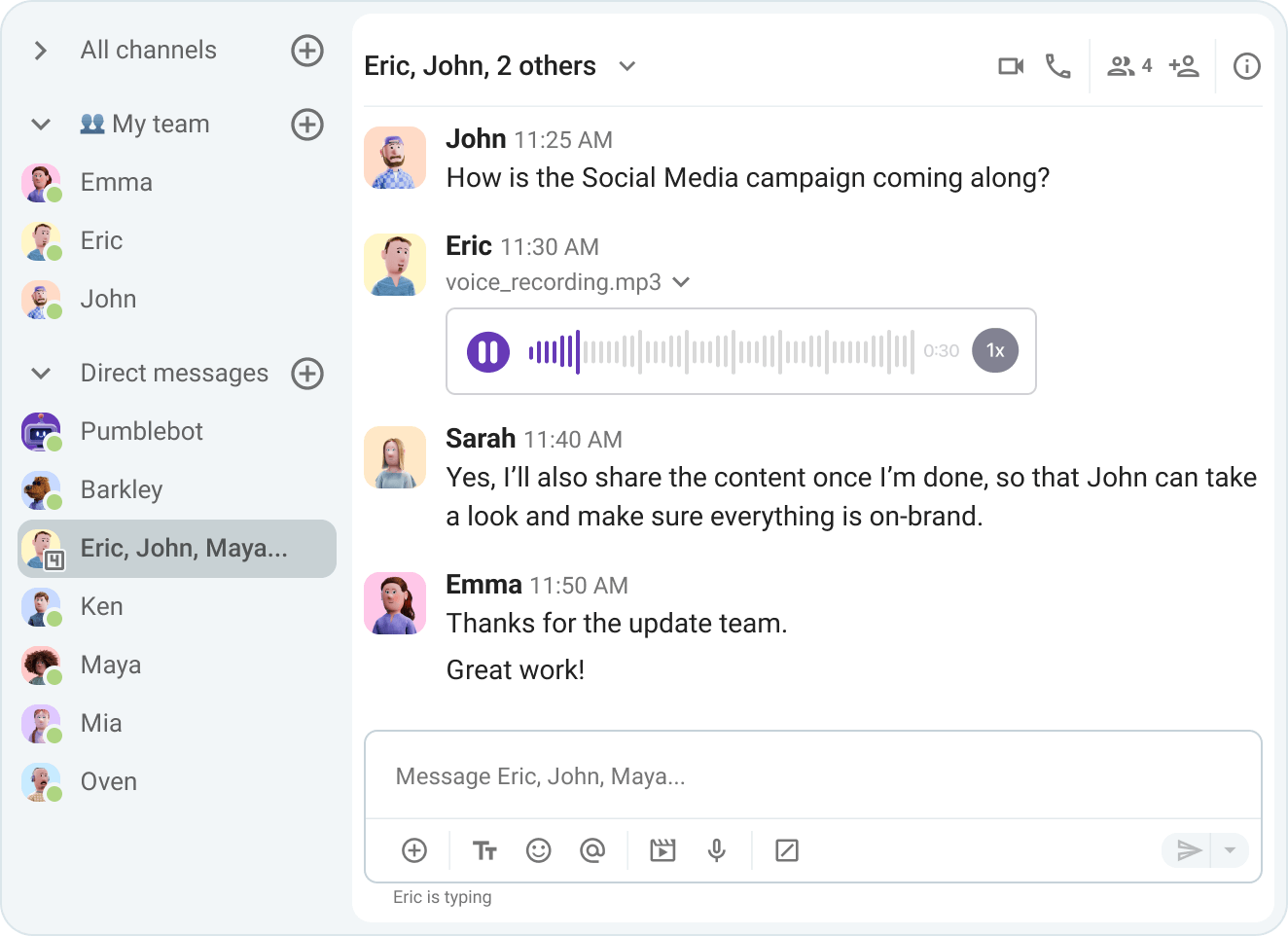 Chat individually with teammates