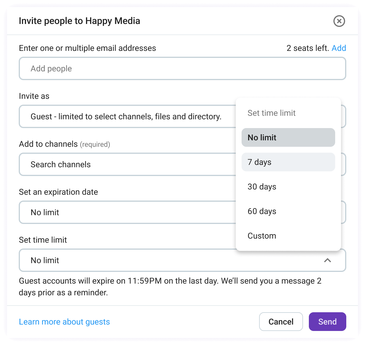 Options for limiting guest access