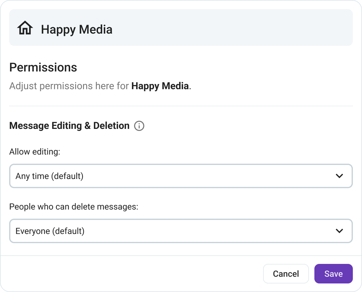 Choose when to allow message editing and deletion