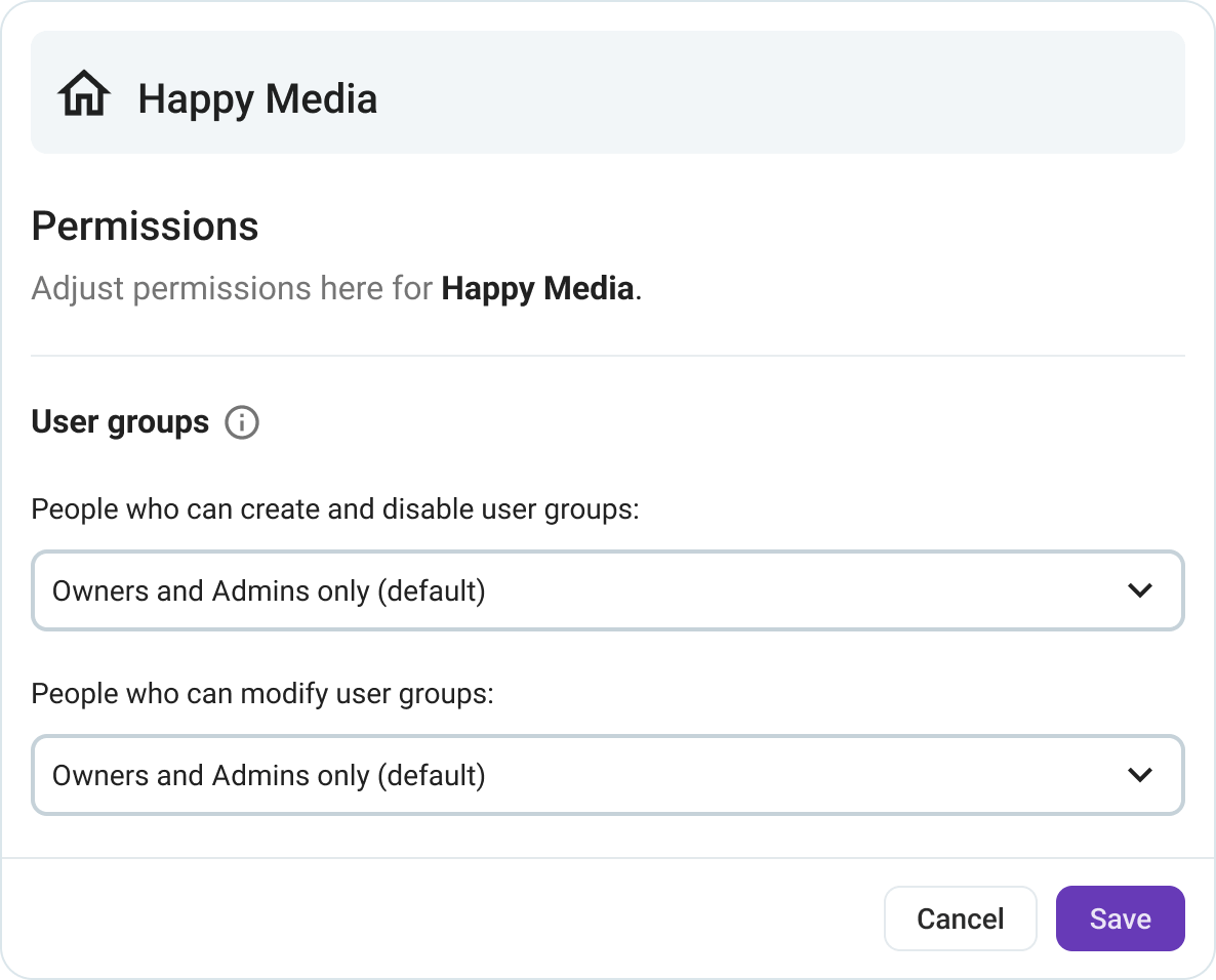 Set who can create and manage user groups