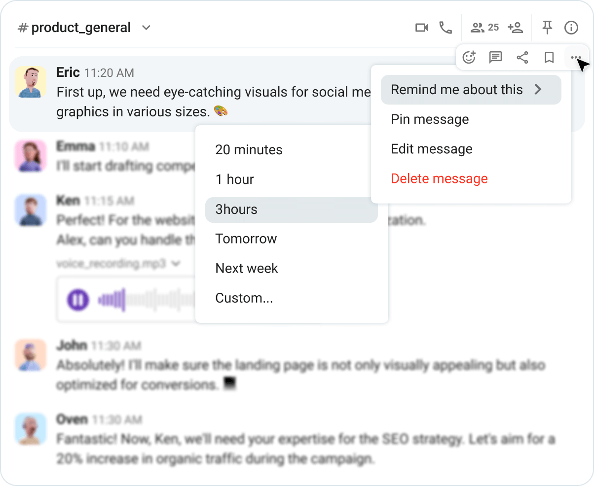 Set a reminder for a message