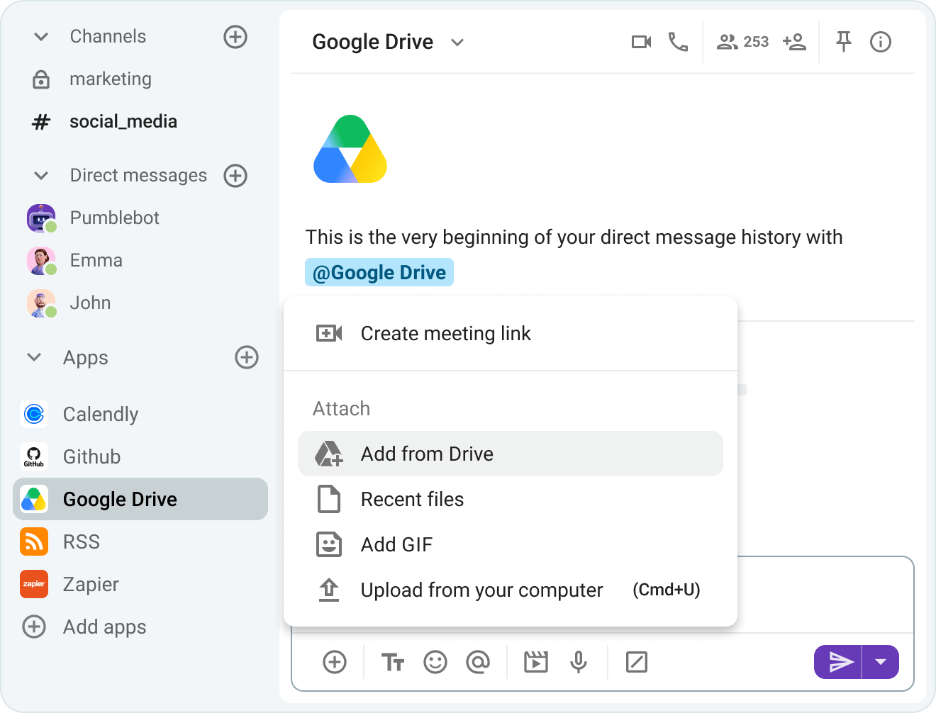 Add a file from Google Drive to a Pumble channel