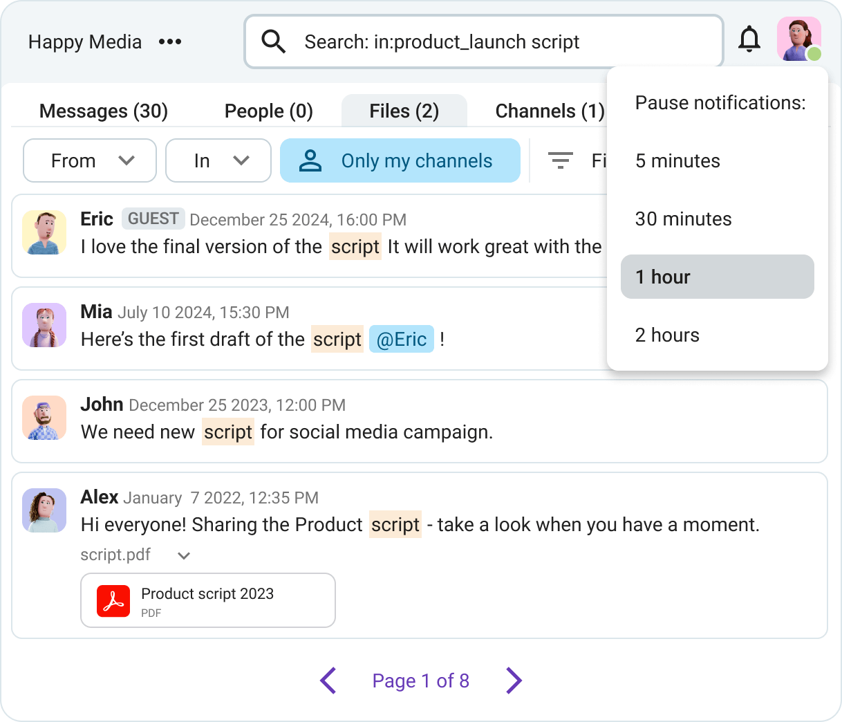 Search for messages, files and more