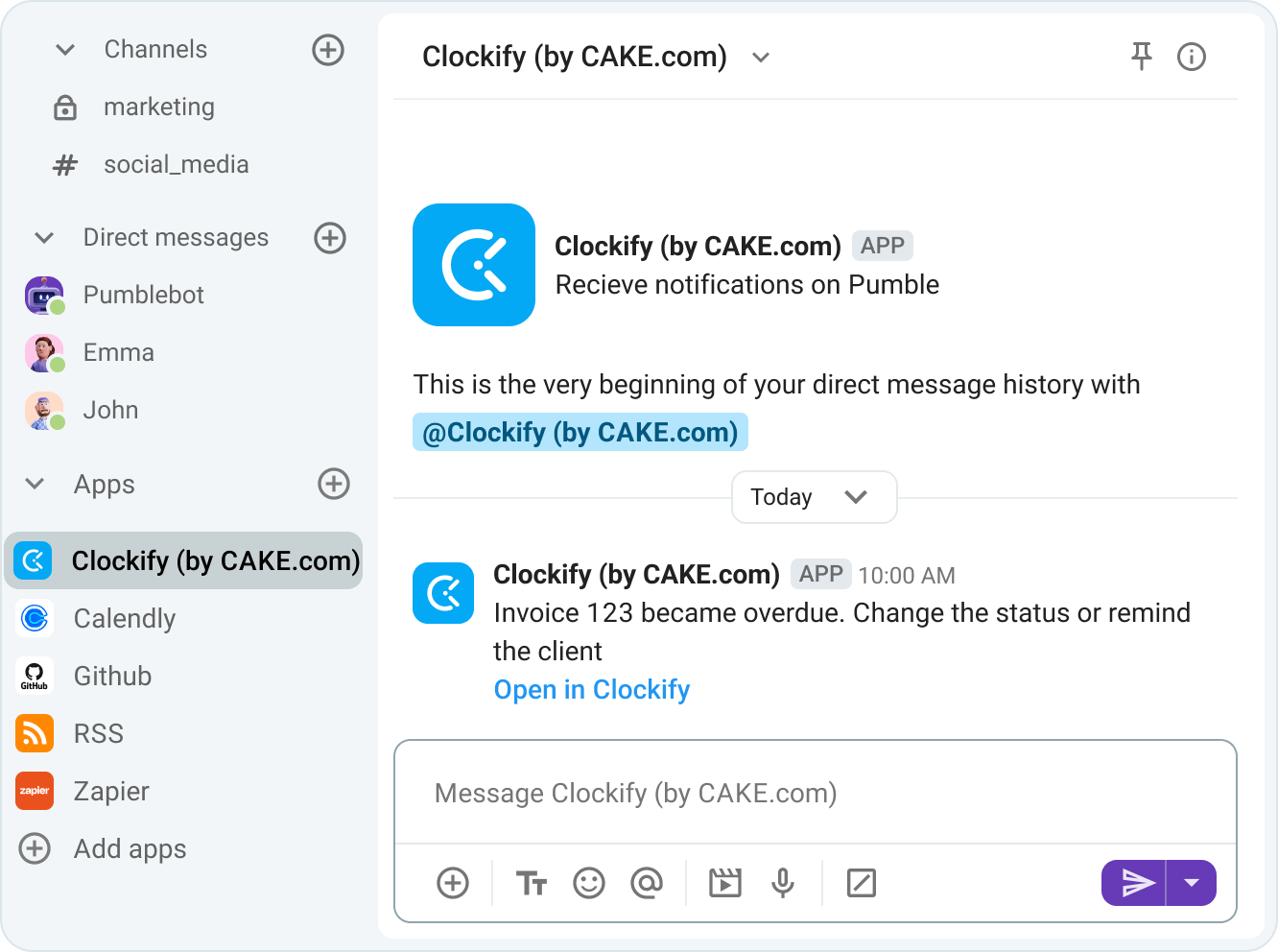 Receive Clockify notifications for overdue invoices