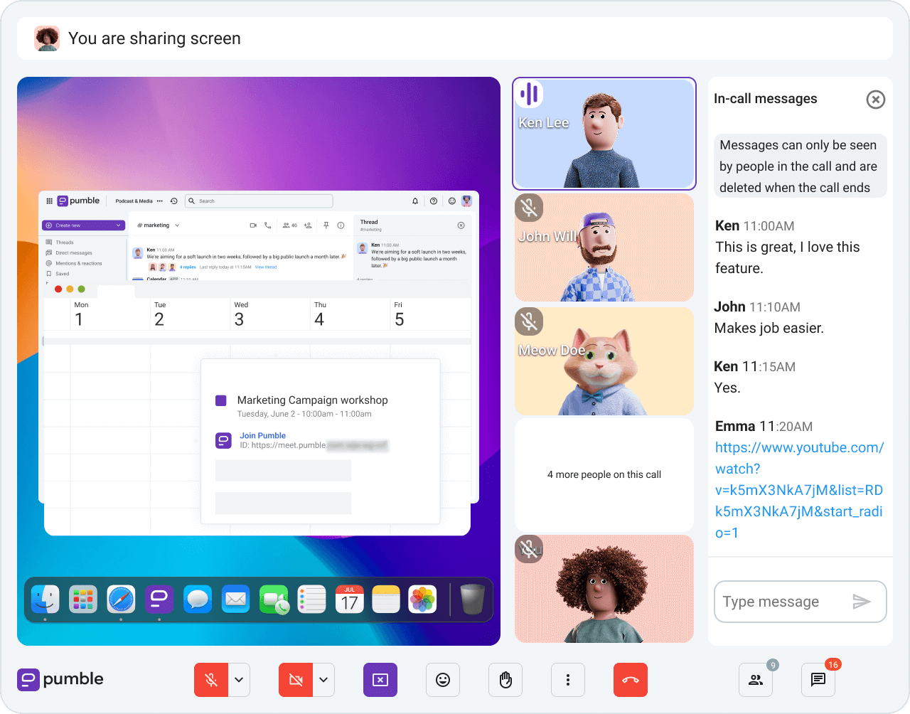Collaborate with video and voice messages, send files and search for free