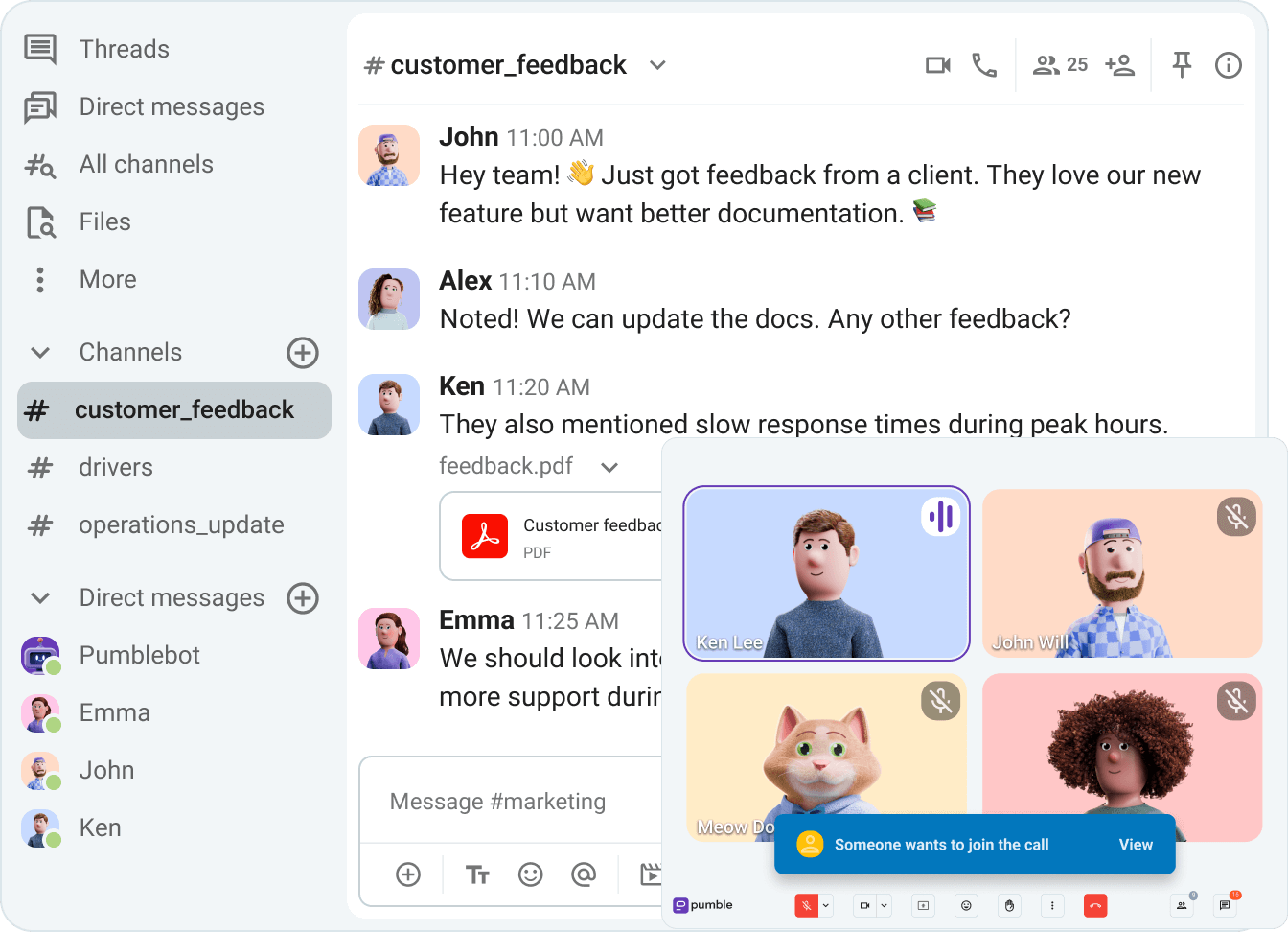 Productive customer support in Pumble