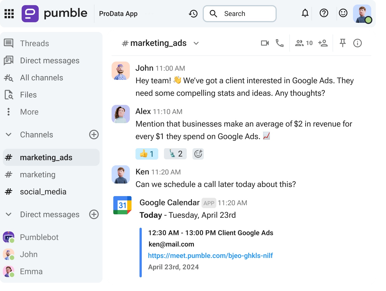 Manage marketing work in Pumble