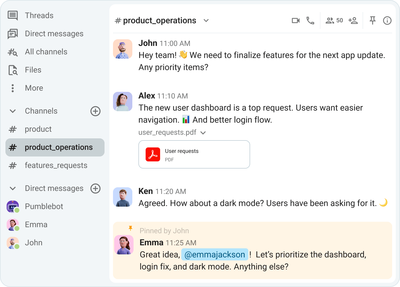 Manage product teams in Pumble