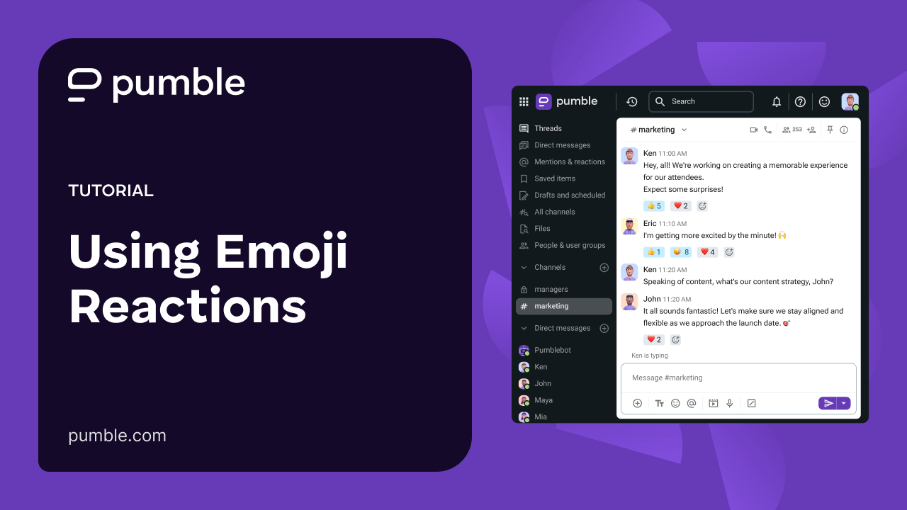 Using emoji reactions in Pumble video tutorial
