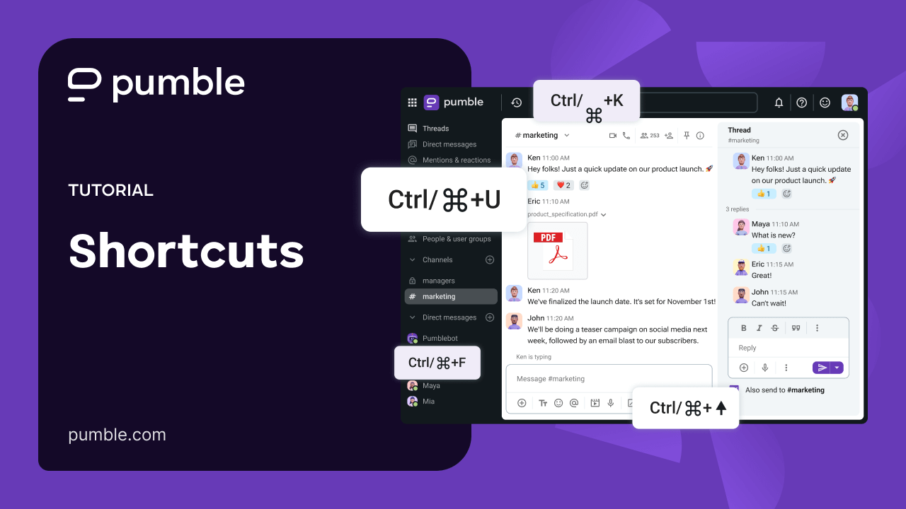 Pumble keyboard shortcuts video tutorial